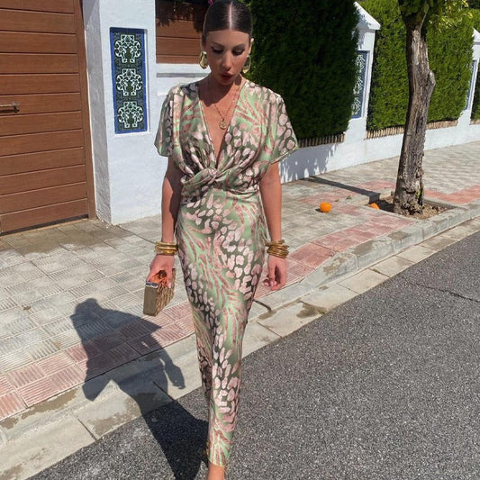 Kelsey - Robe maxi col V torsadée